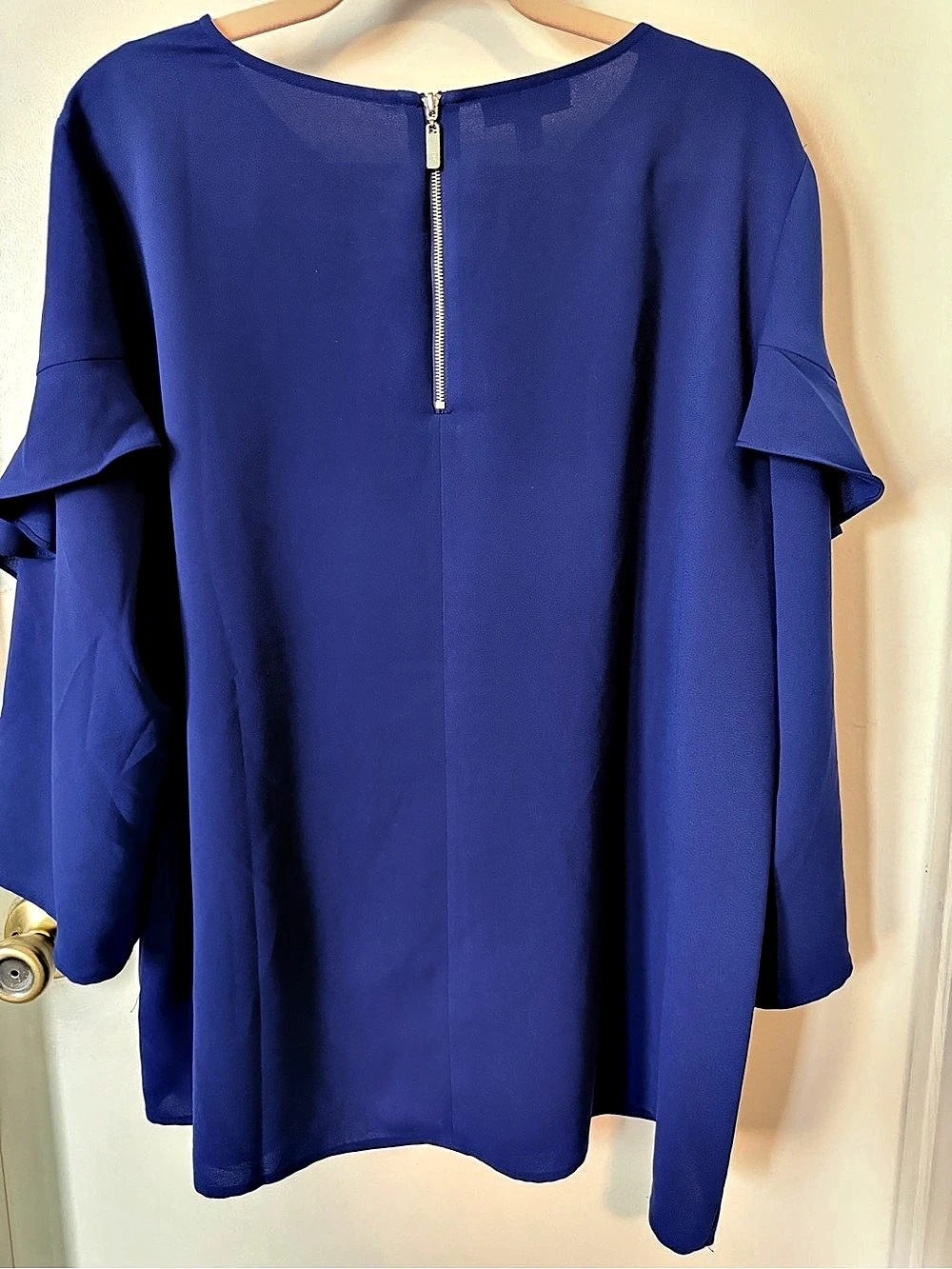 ALFANI Ruffled-Sleeve Zip-Back Top Blue Ruffle Blouse XL - Picture 2 of 8